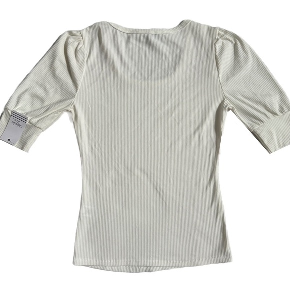 NWT OPHELIA ROSE WHITE PUFF SHOULDER SHORT SLEEVE RIBBED TOP SIZE SMALL - Picture 3 of 6